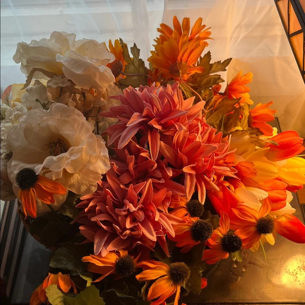 Vibrant Orange Faux Floral Arrangement Basket